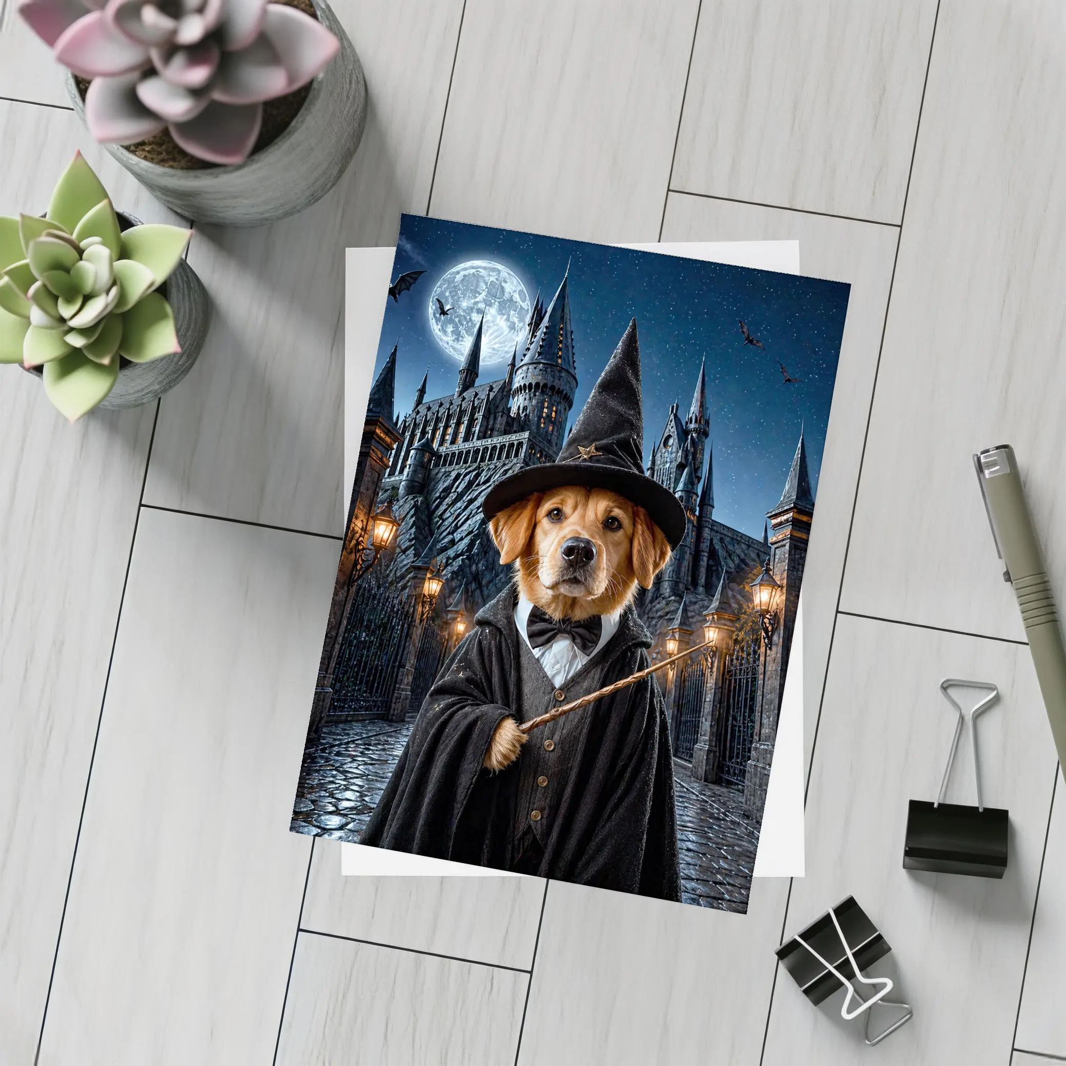 Golden Retriever Wizard Dog Castle Night – Postcards