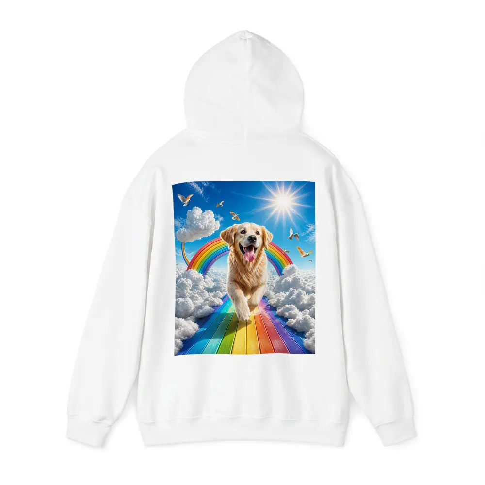 Golden Retriever Running on Rainbow Sky – Hoodies