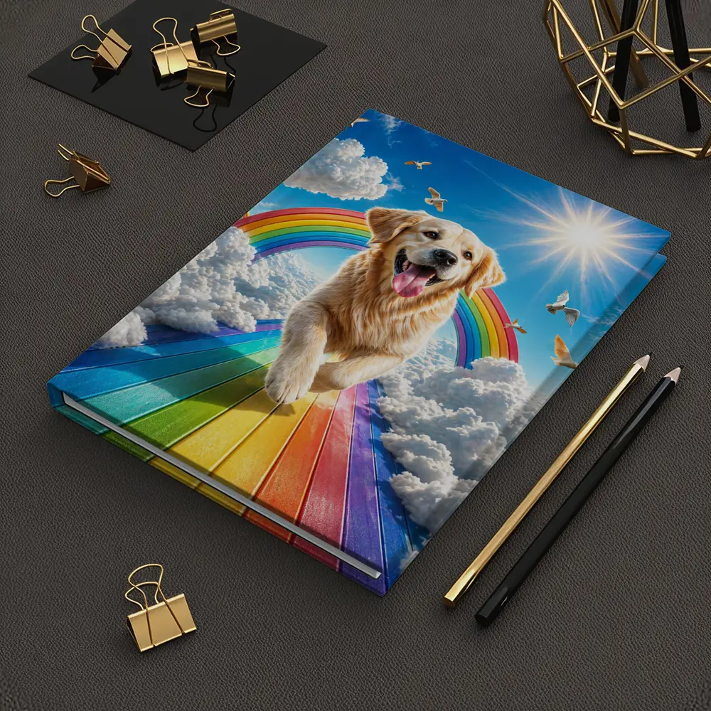 Golden Retriever Running on Rainbow Sky – Notebooks