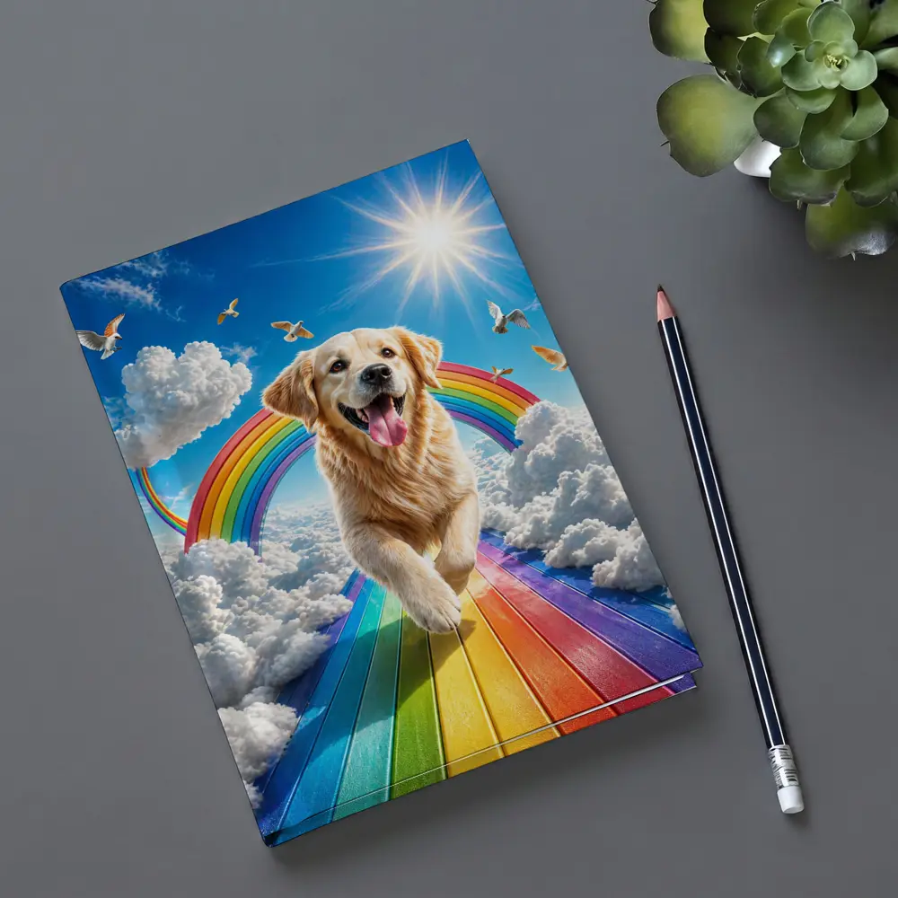 Golden Retriever Running on Rainbow Sky – Notebooks