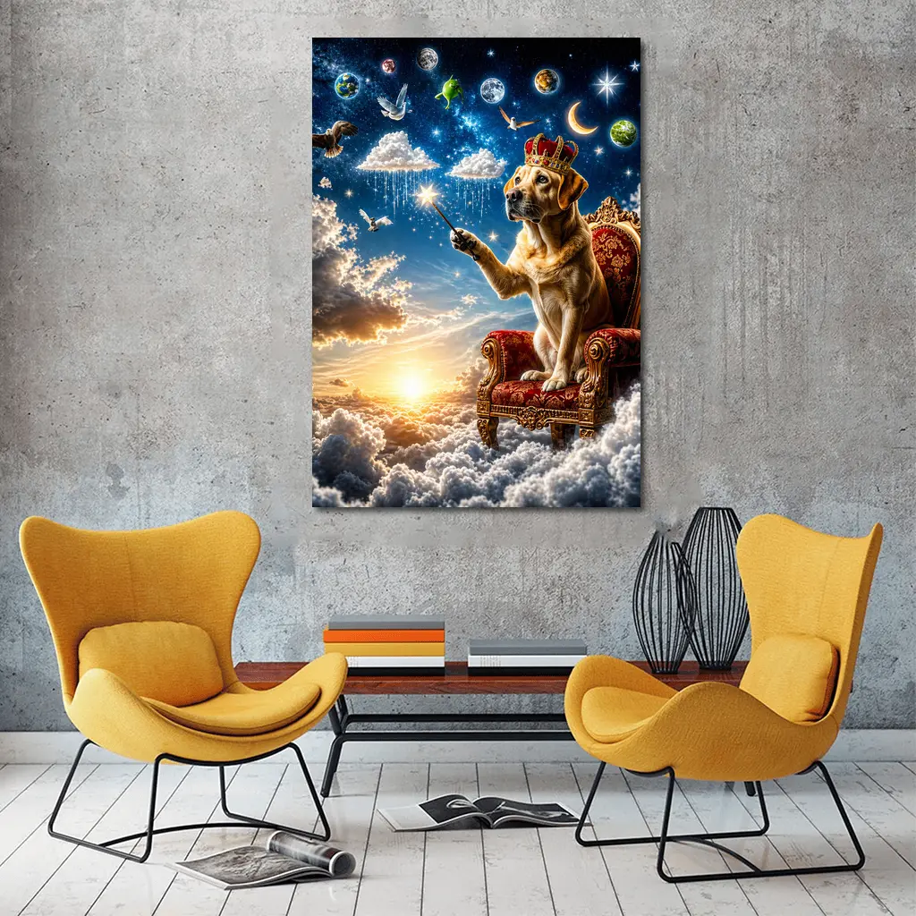 Labrador Retriever King on Cloud Throne – Wall Art