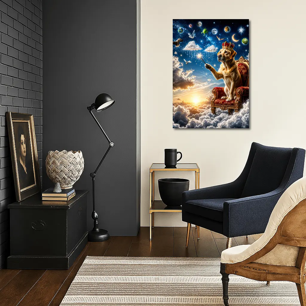 Labrador Retriever King on Cloud Throne – Wall Art