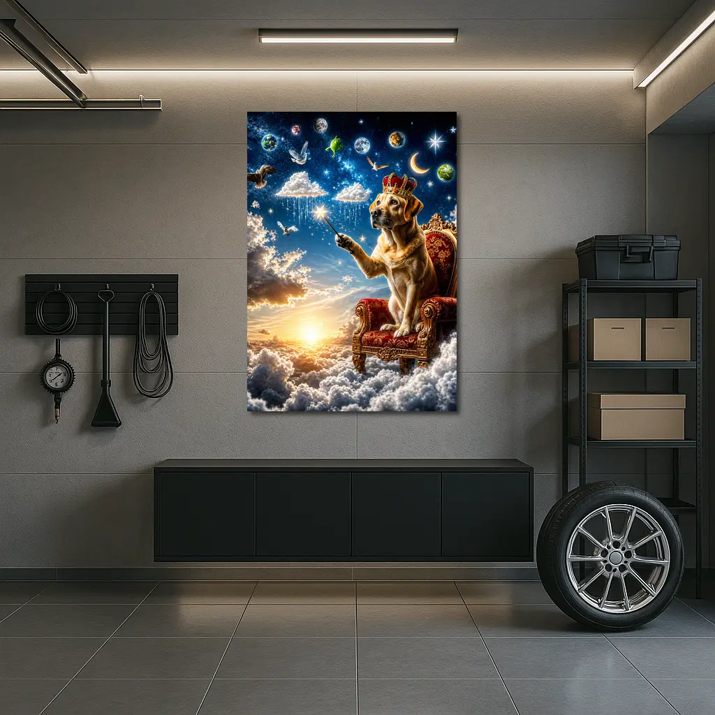 Labrador Retriever King on Cloud Throne – Wall Art