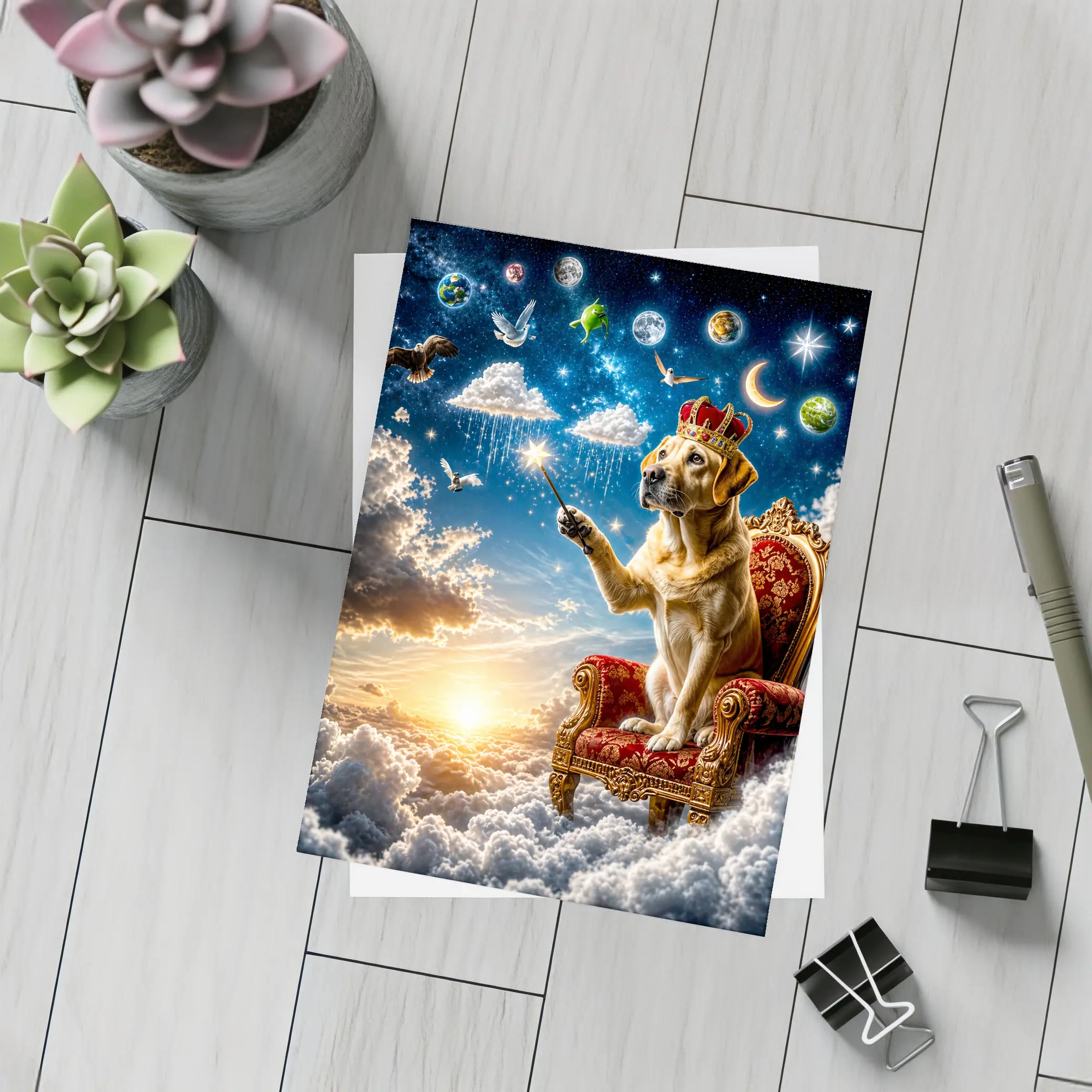 Labrador Retriever King on Cloud Throne – Postcards