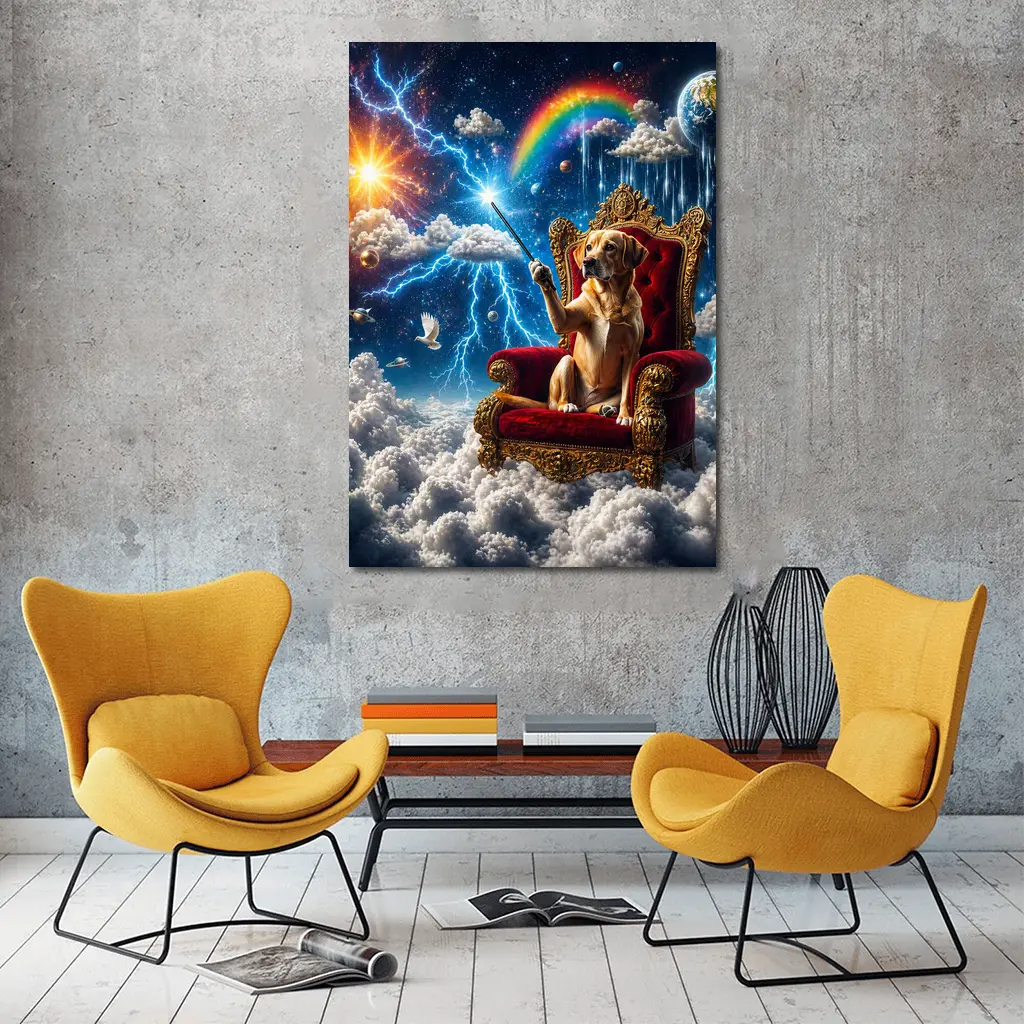 Labrador Dog on Royal Throne Cosmic Sky – Wall Art