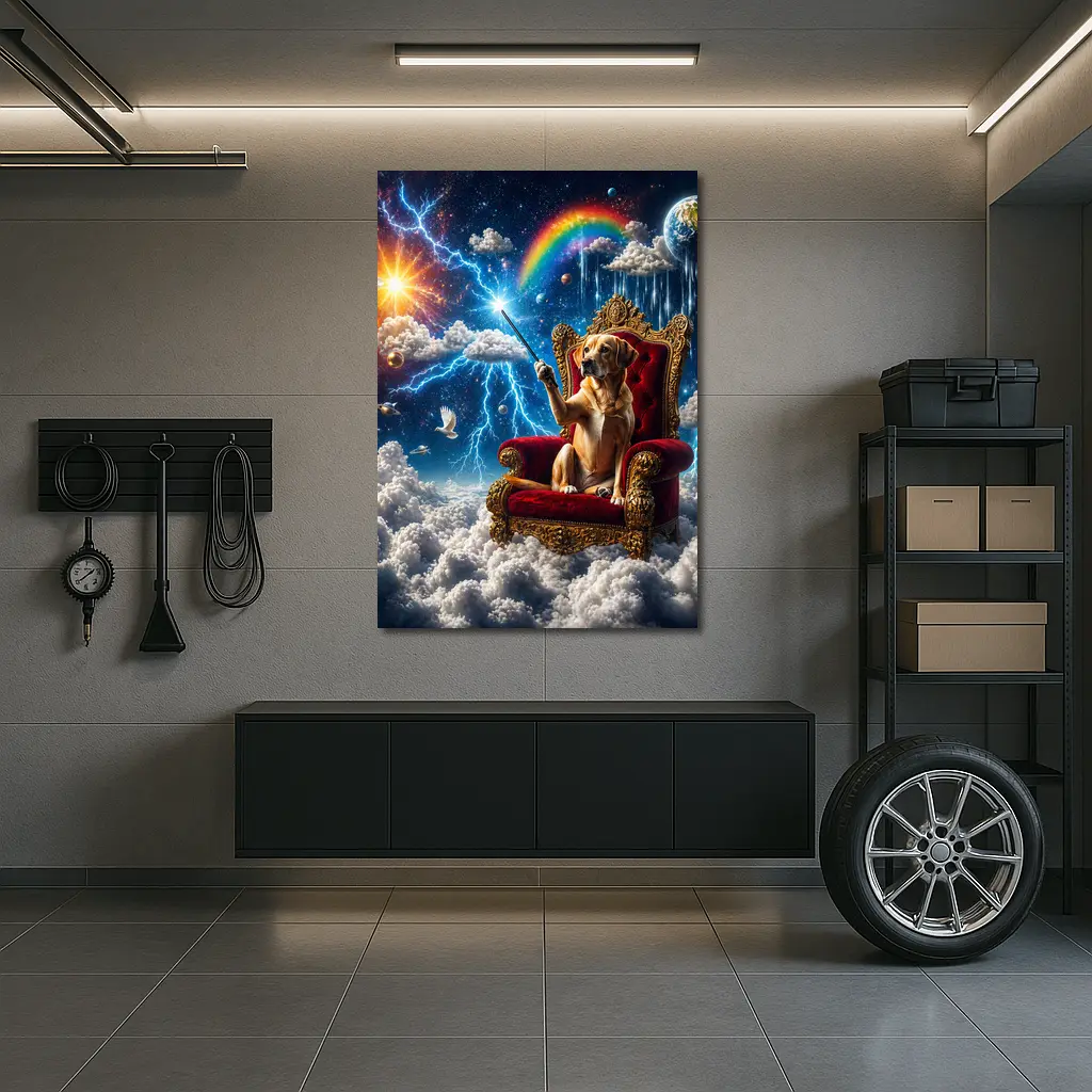 Labrador Dog on Royal Throne Cosmic Sky – Wall Art
