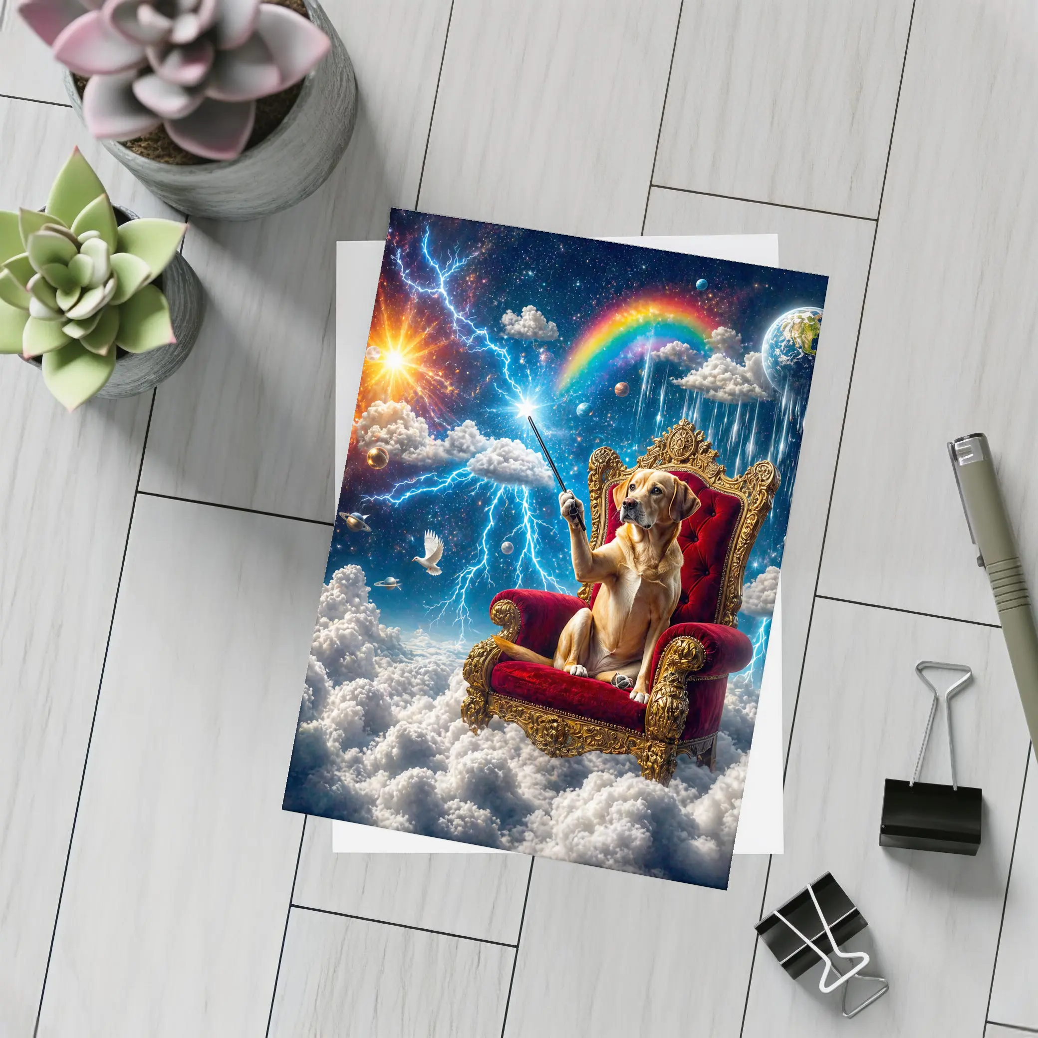 Labrador Dog on Royal Throne Cosmic Sky – Postcards