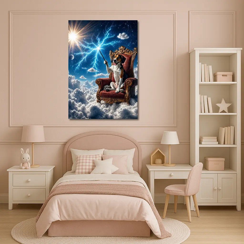 Beagle Dog Wizard Throne Sky Lightning – Wall Art