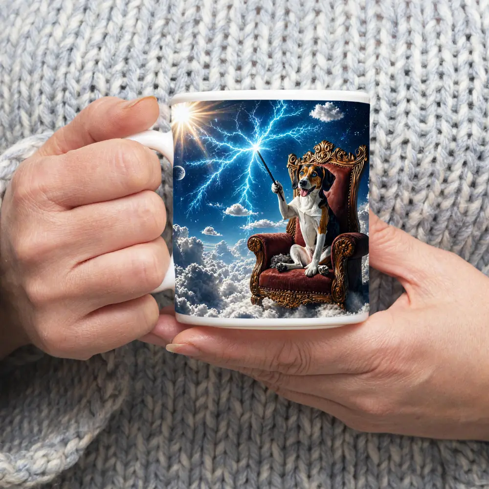 Beagle Dog Wizard Throne Sky Lightning – Mugs
