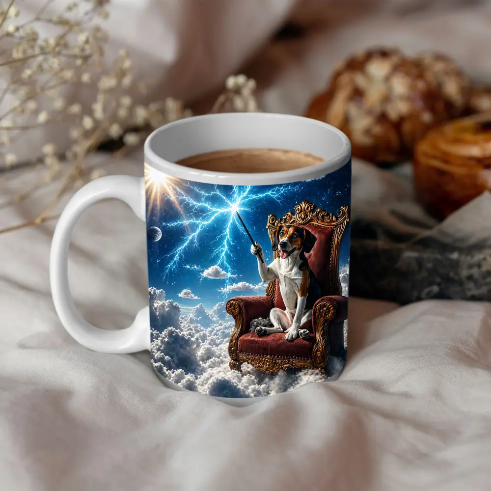 Beagle Dog Wizard Throne Sky Lightning – Mugs