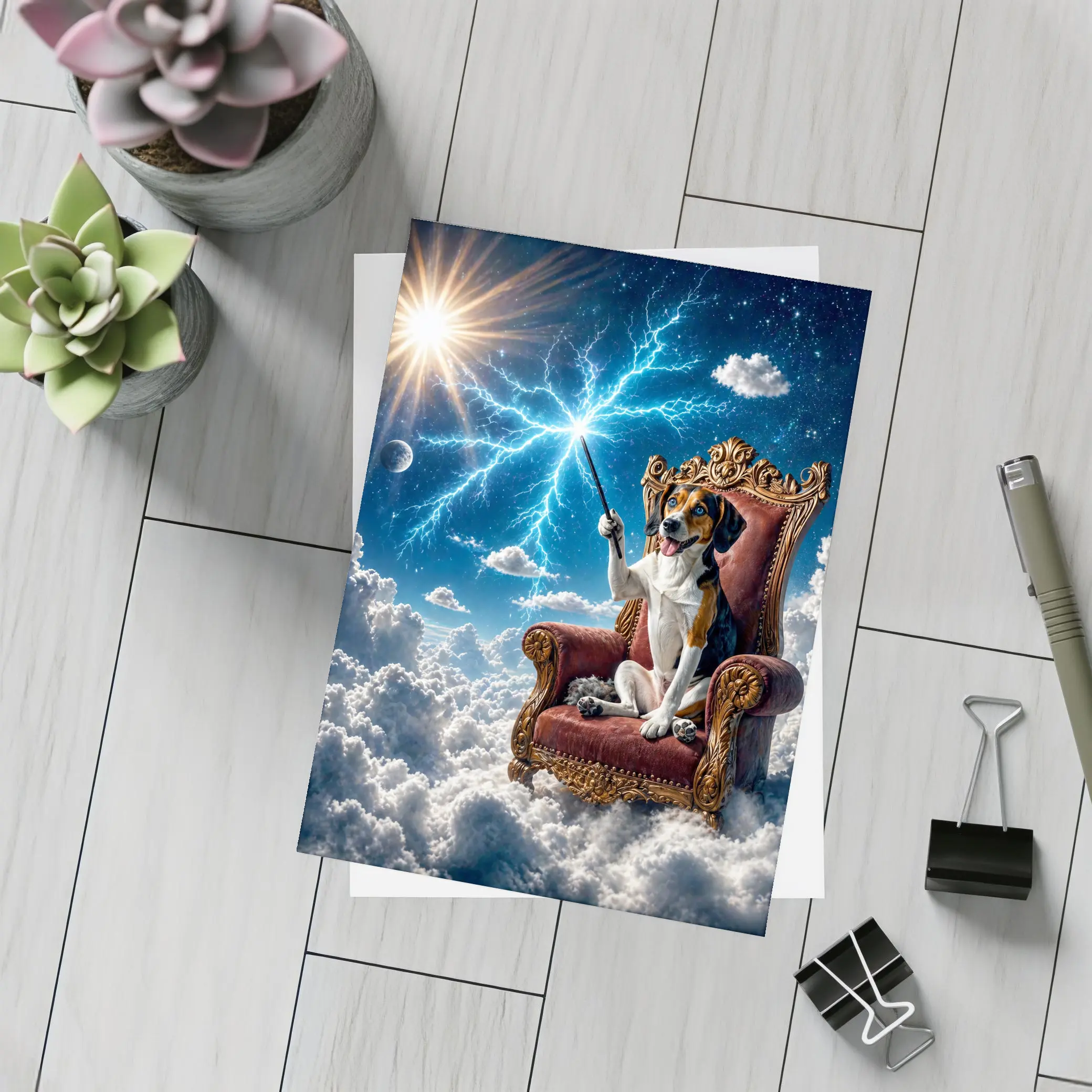 Beagle Dog Wizard Throne Sky Lightning – Postcards