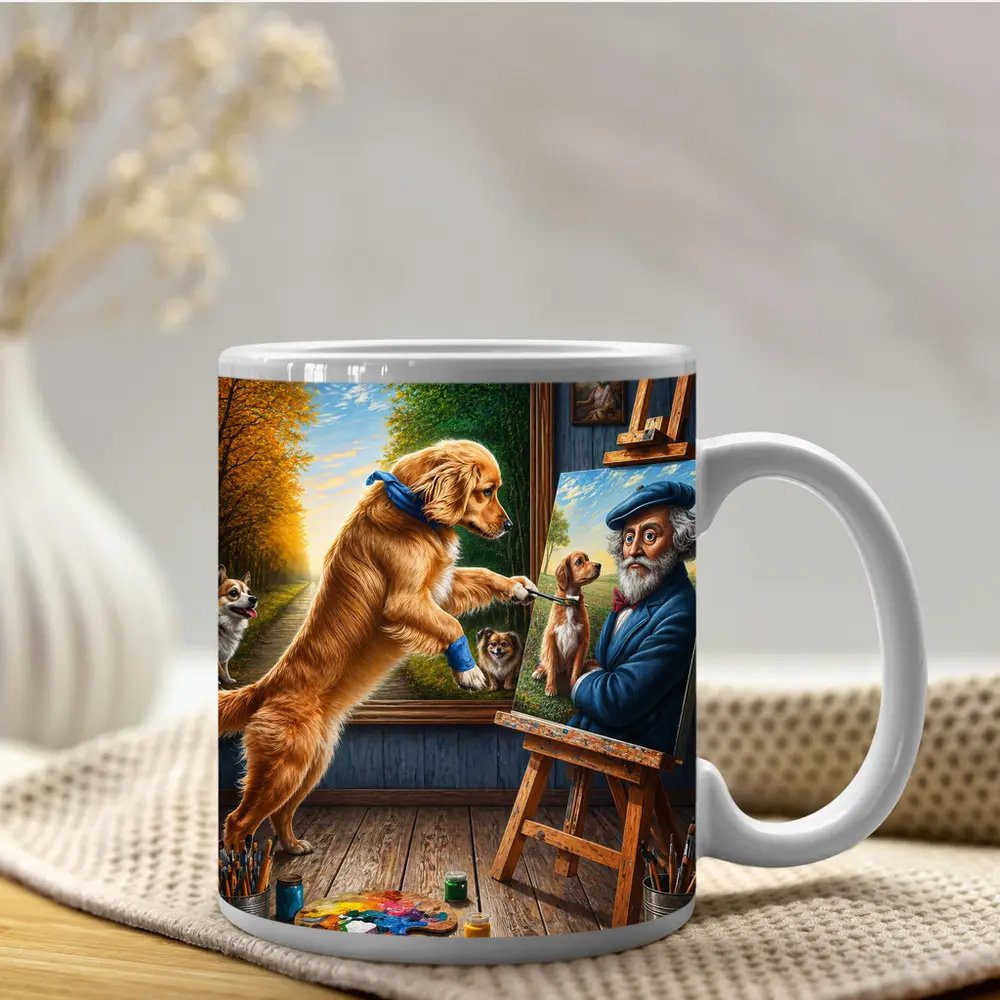 Golden Retriever Painting Artist Studio Scene – Mugs