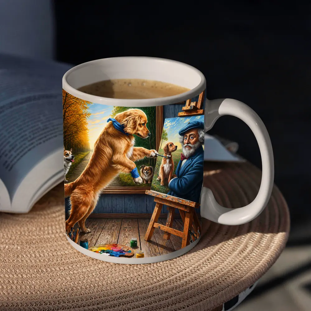 Golden Retriever Painting Artist Studio Scene – Mugs