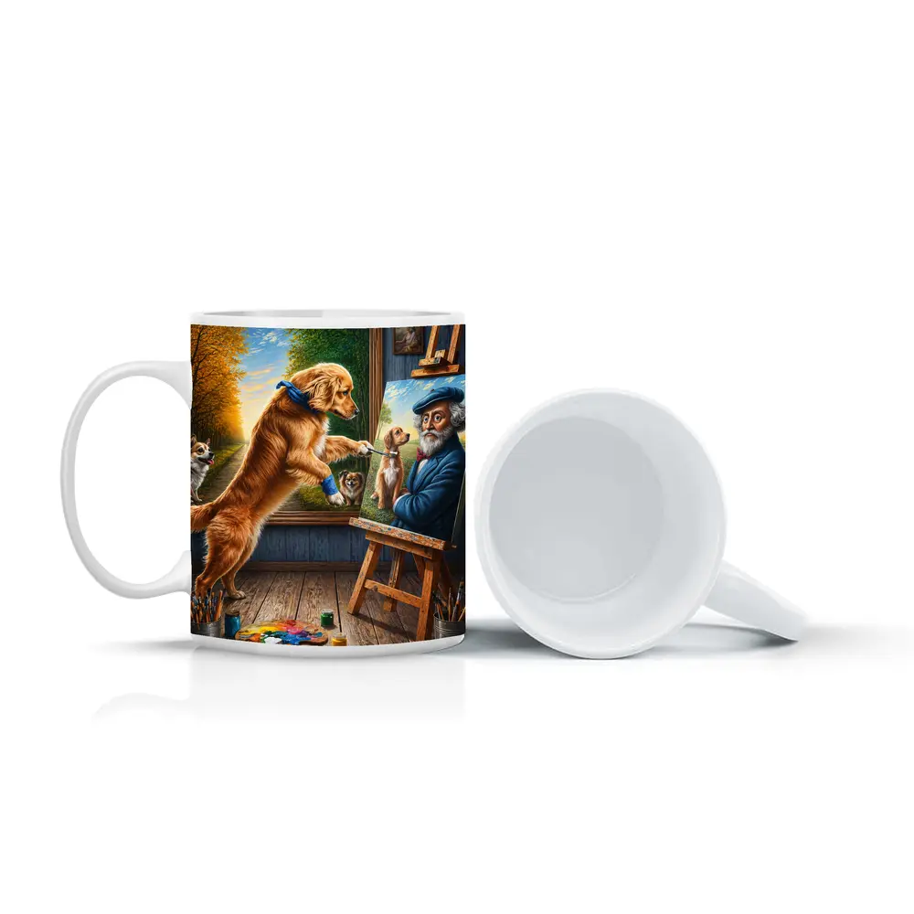 Golden Retriever Painting Artist Studio Scene – Mugs