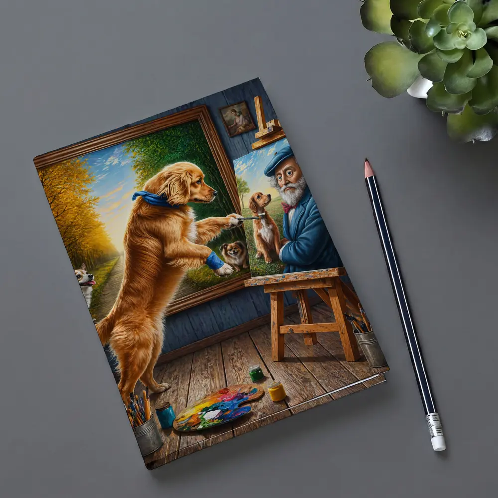 Golden Retriever Painting Artist Studio Scene – Notebooks