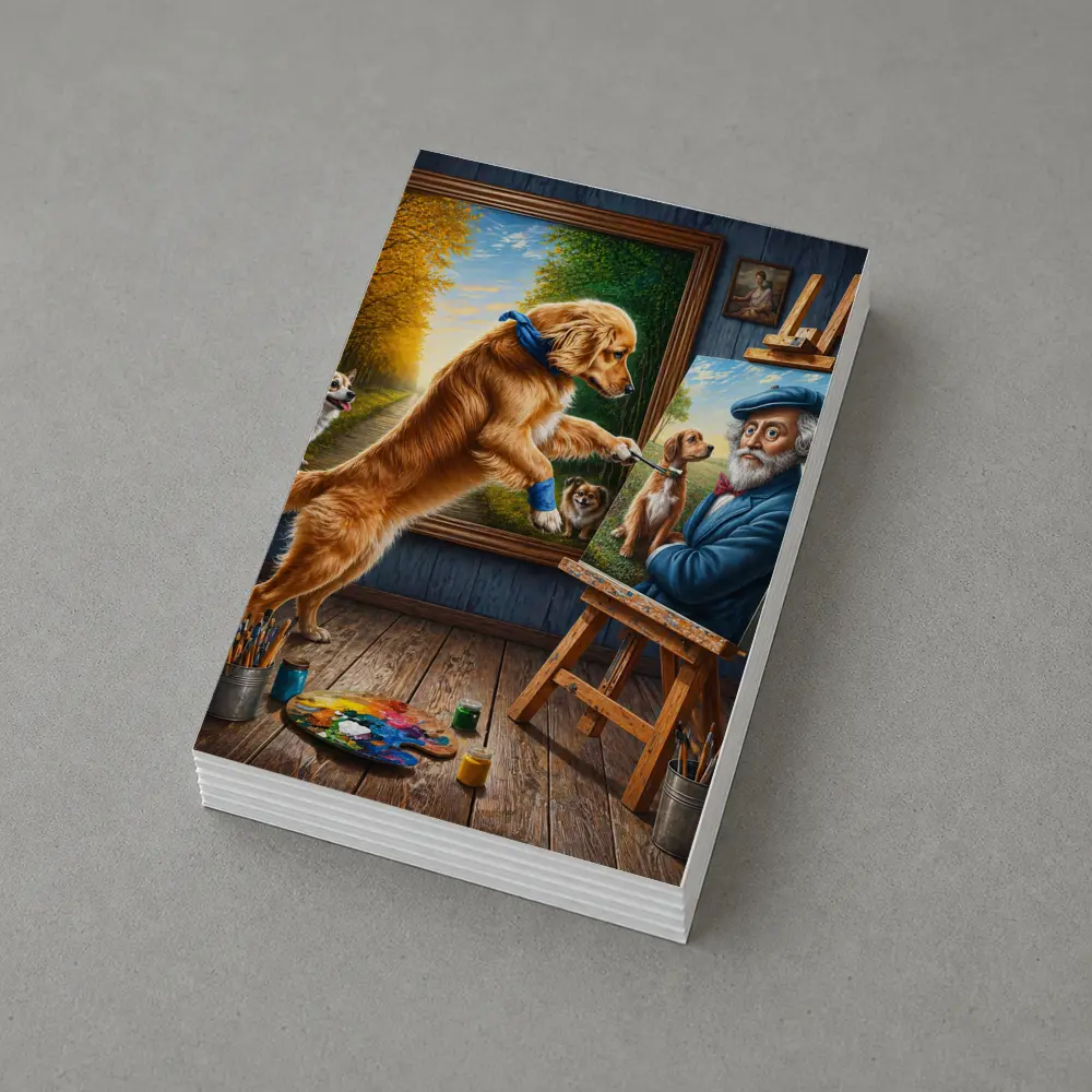 Golden Retriever Painting Artist Studio Scene – Postcards