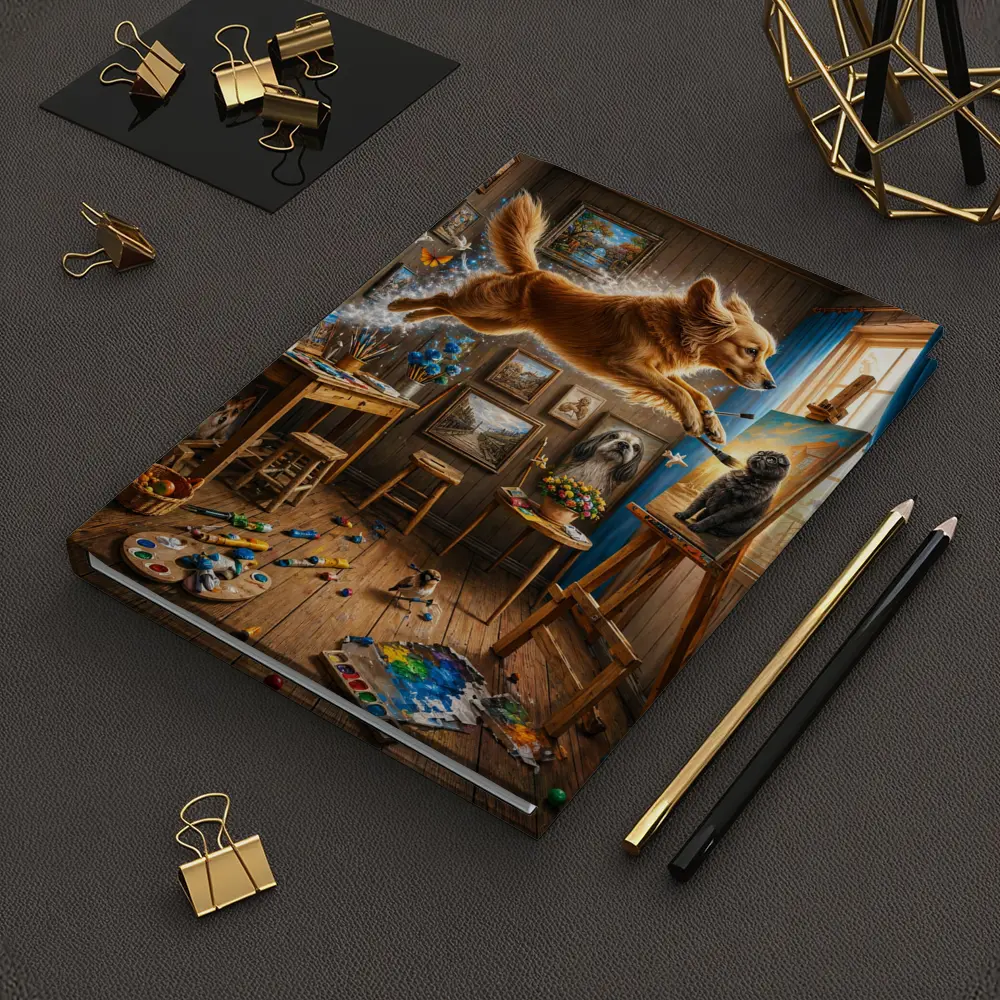 Golden Retriever Leaping Through Artist Studio – Notebooks