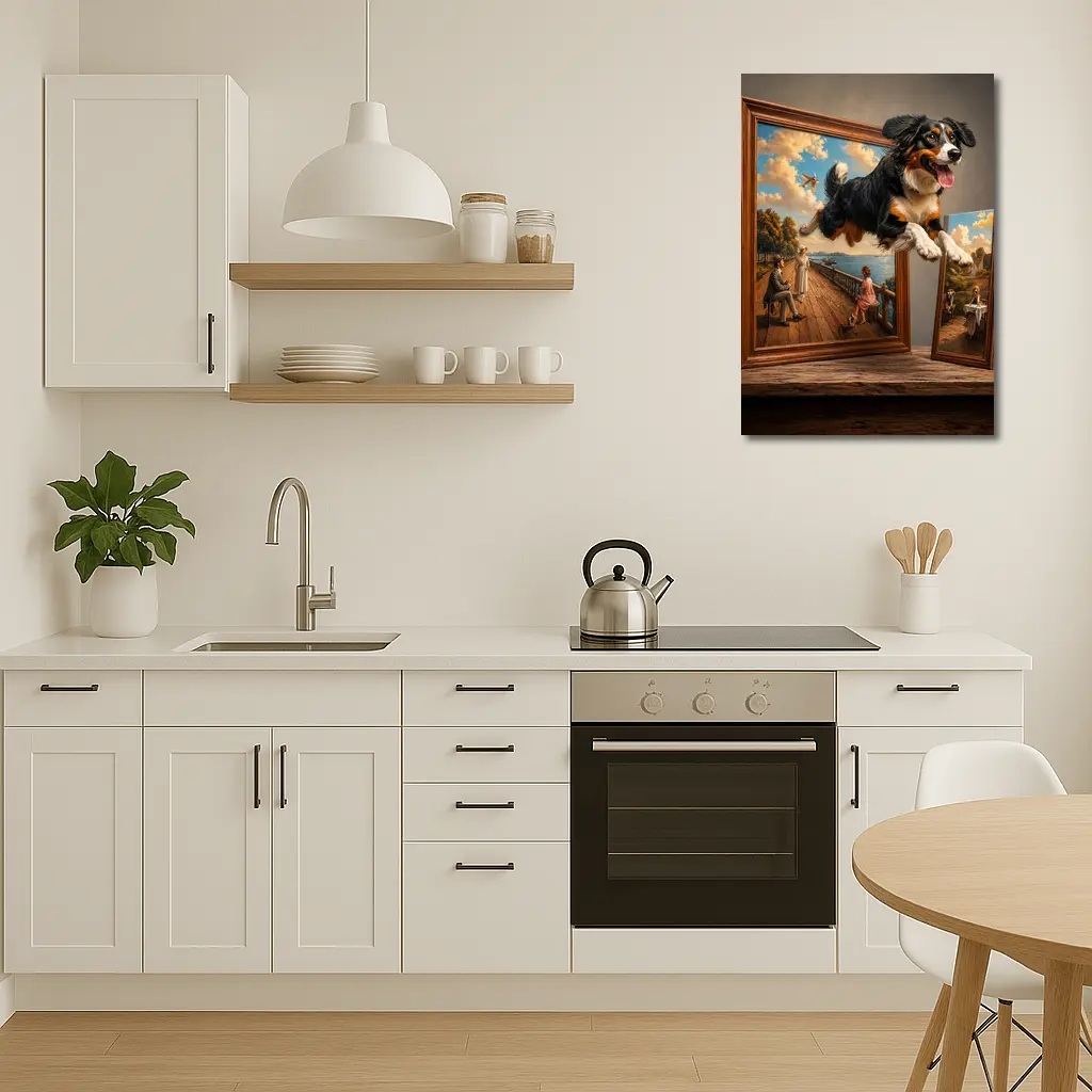 Bernese Mountain Dog Leaping From Classic Painting – Wall Art