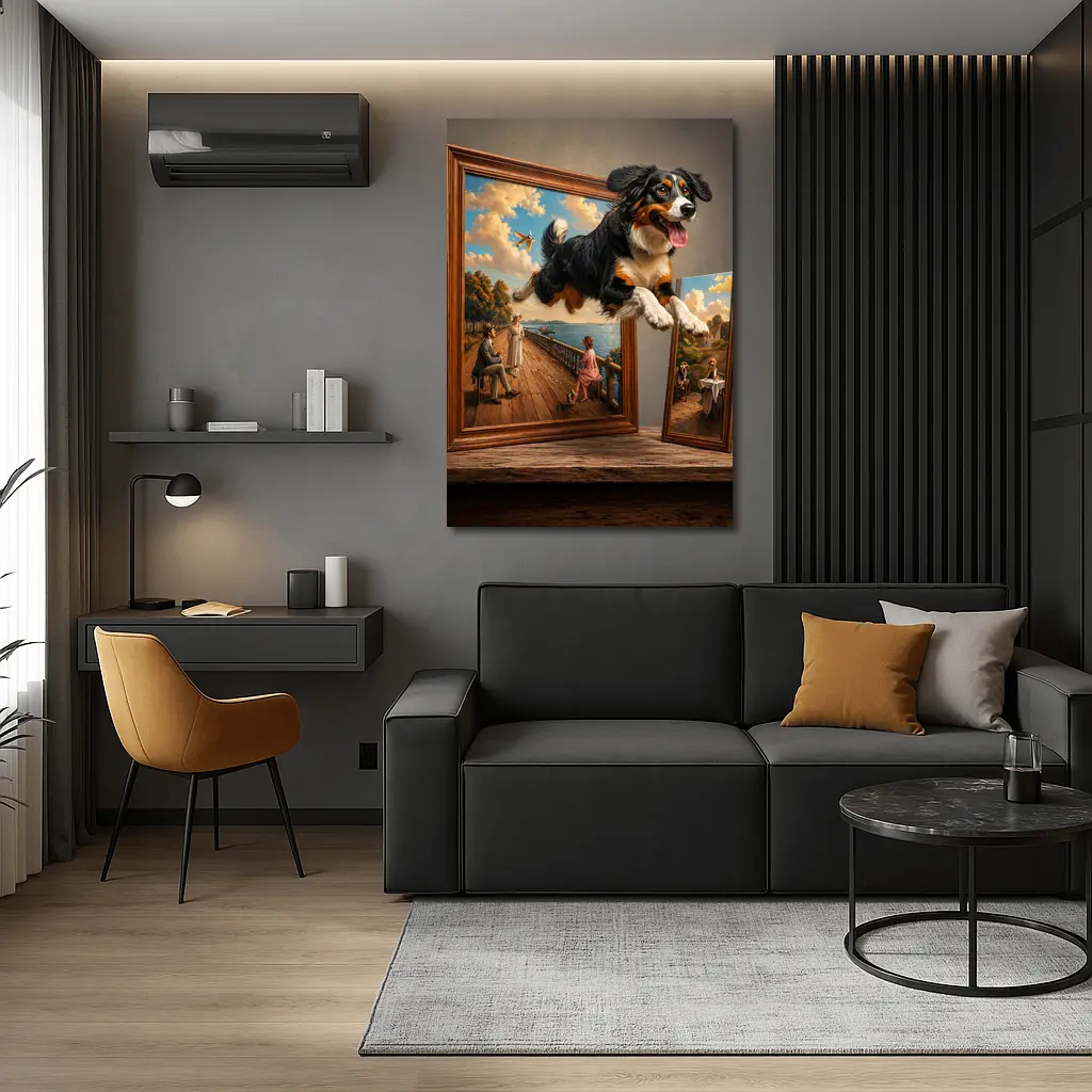 Bernese Mountain Dog Leaping From Classic Painting – Wall Art
