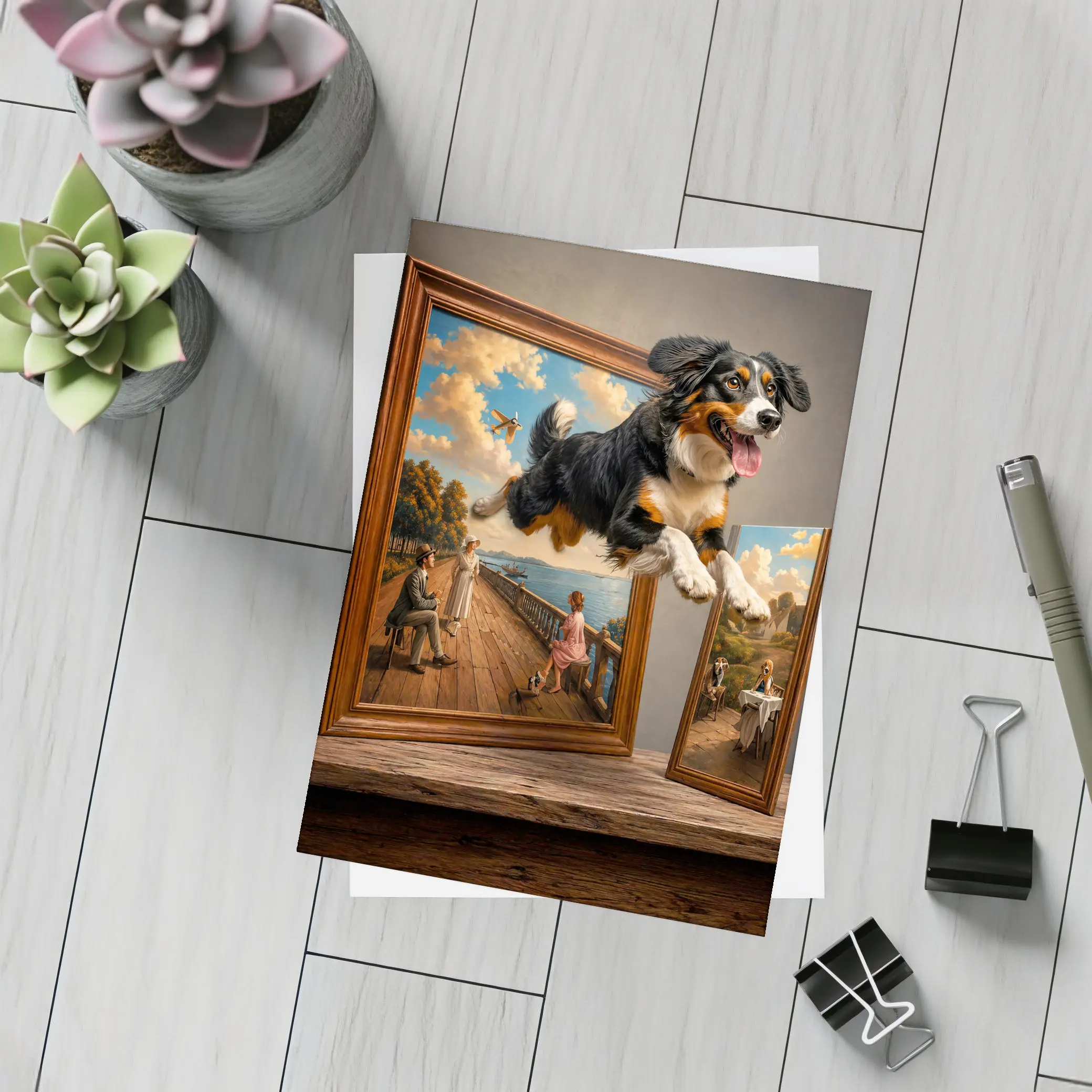 Bernese Mountain Dog Leaping From Classic Painting – Postcards