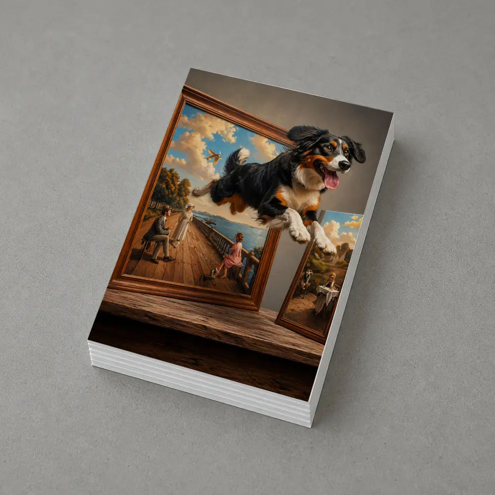 Bernese Mountain Dog Leaping From Classic Painting – Postcards