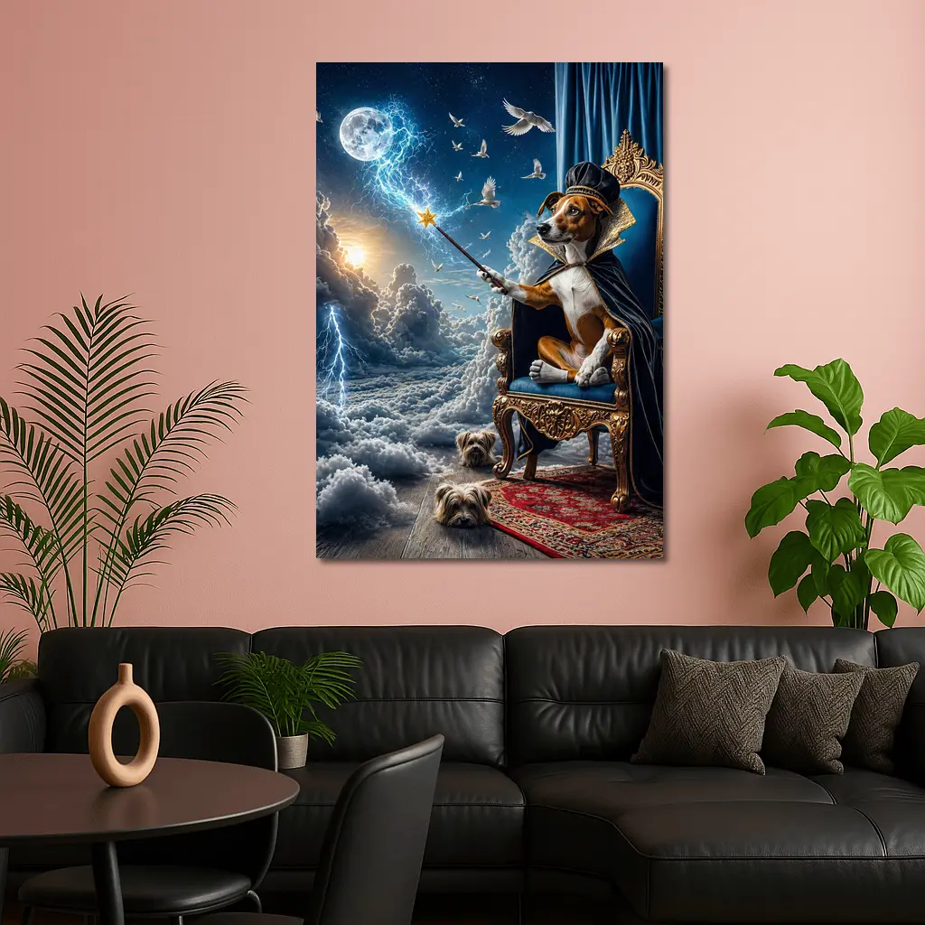 Wizard Dog King Commanding Lightning Storm – Wall Art