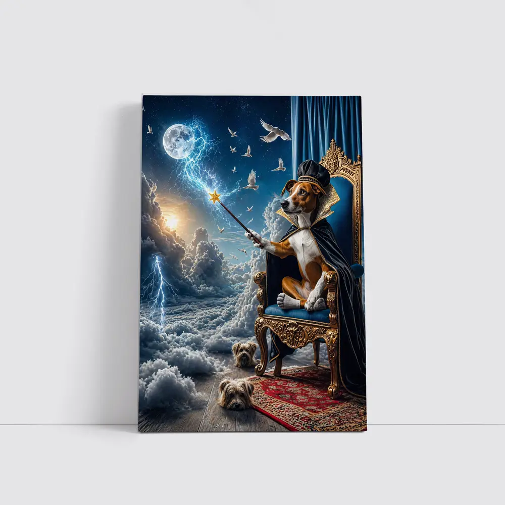 Wizard Dog King Commanding Lightning Storm – Wall Art