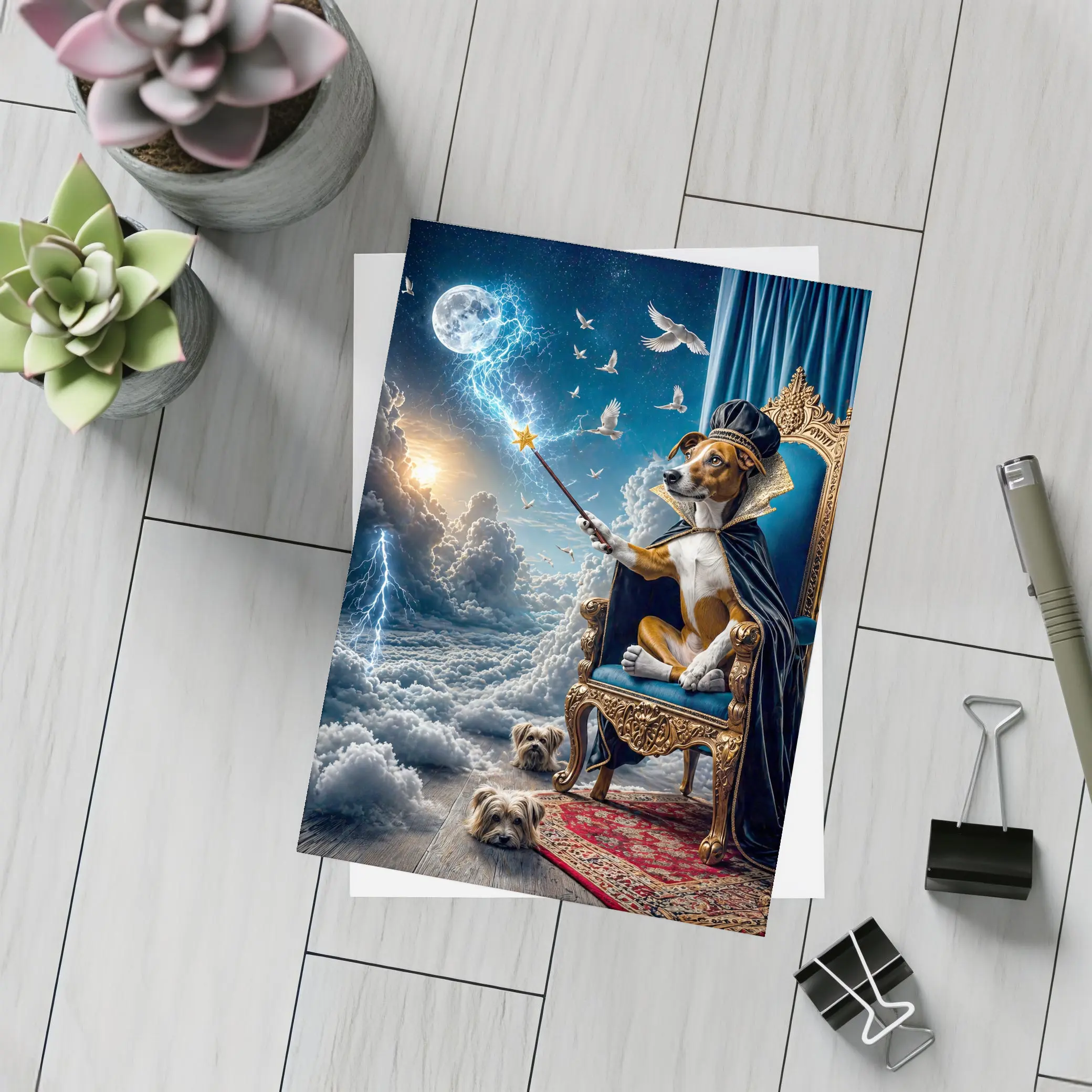 Wizard Dog King Commanding Lightning Storm – Postcards