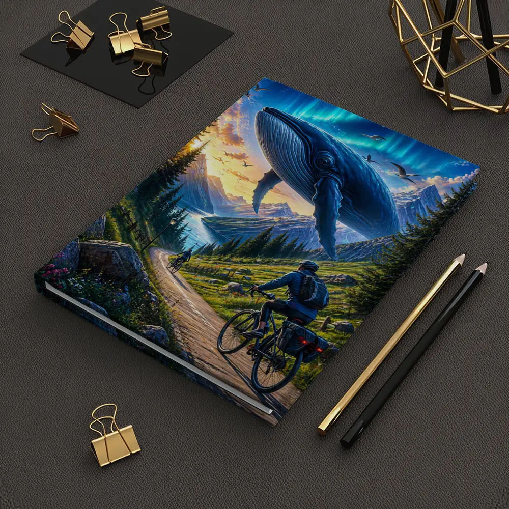 Giant Whale Flying Over Mountain Bicycle Path – Notebooks