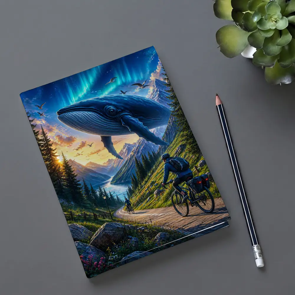 Giant Whale Flying Over Mountain Bicycle Path – Notebooks