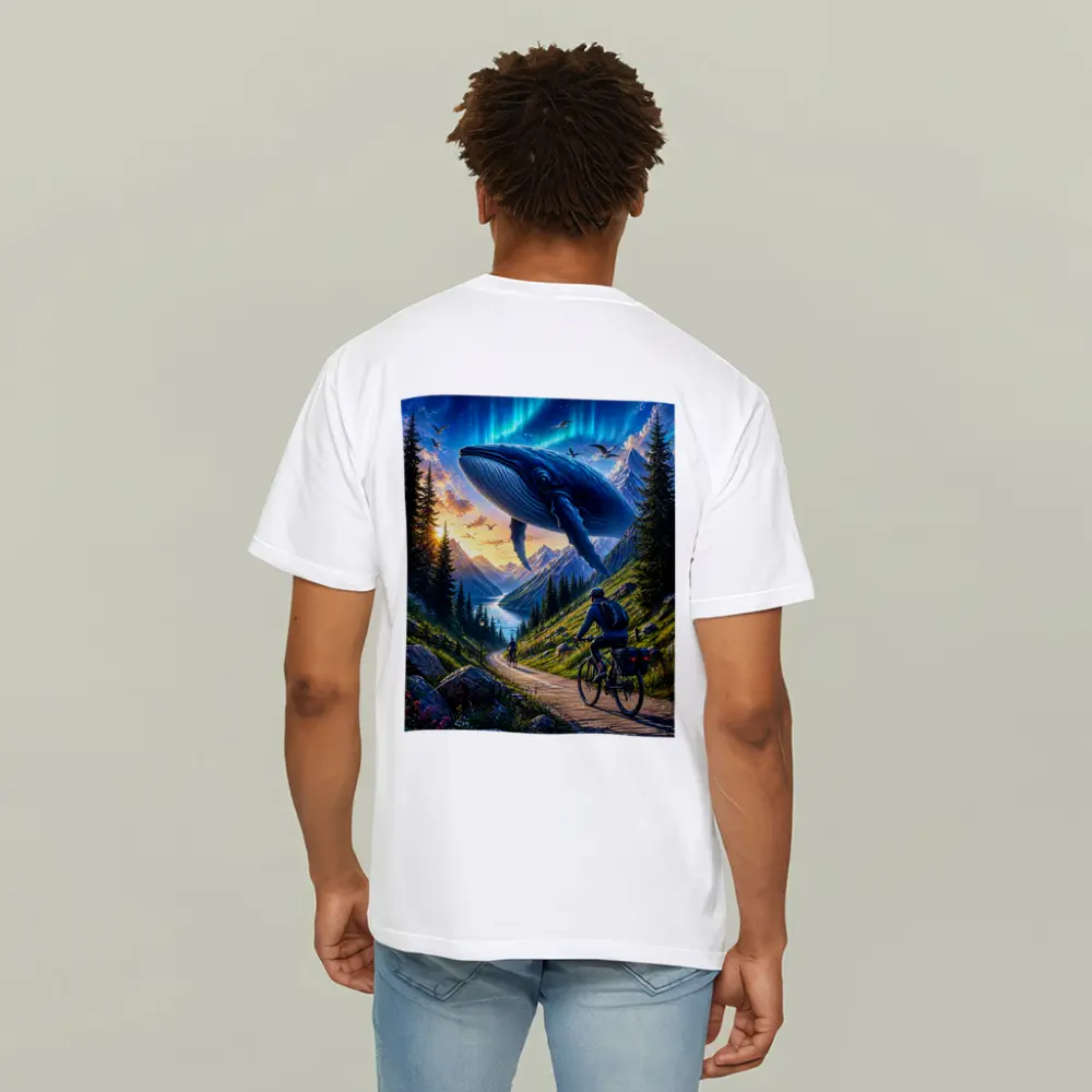 Giant Whale Flying Over Mountain Bicycle Path – T-Shirts