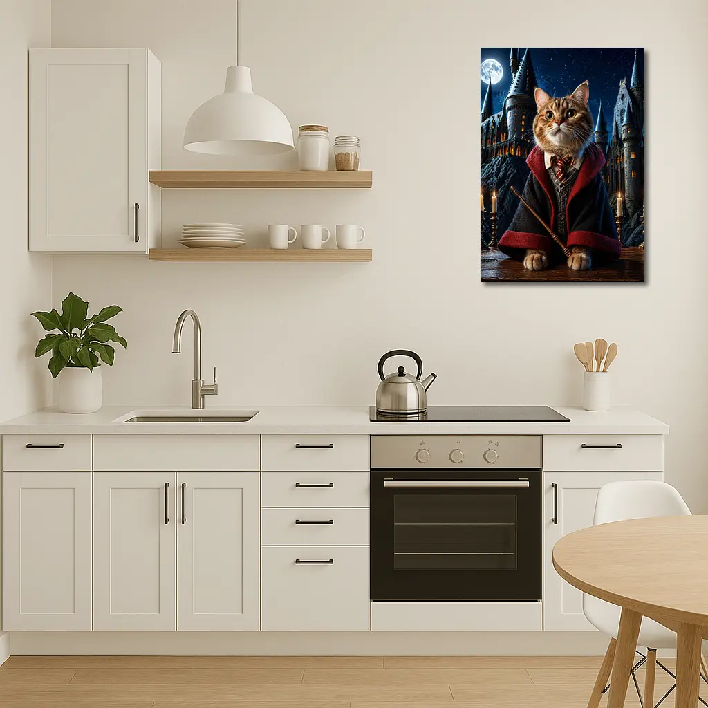 Wizard Cat in Hogwarts Castle Night – Wall Art