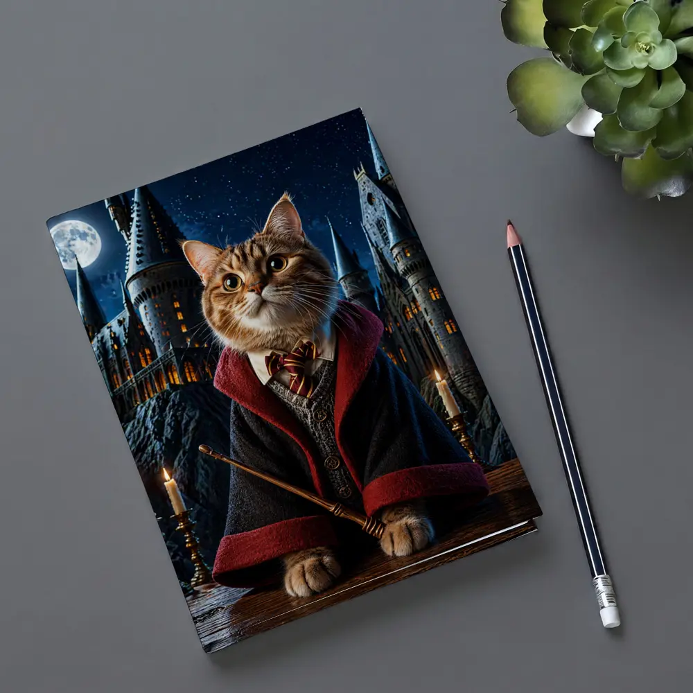 Wizard Cat in Hogwarts Castle Night – Notebooks