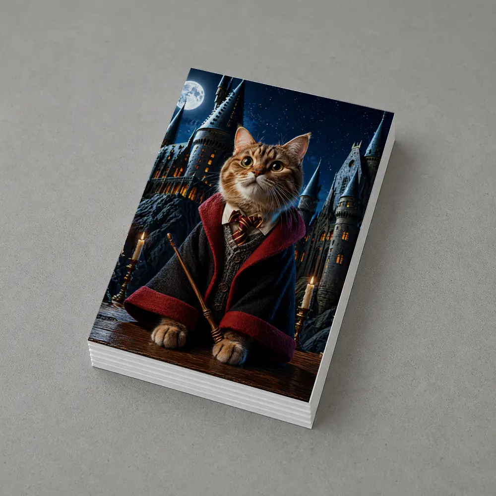 Wizard Cat in Hogwarts Castle Night – Postcards
