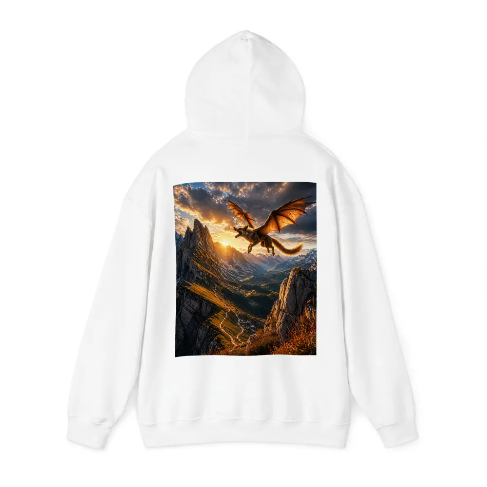 Dragon Wolf Flying Over Mountain Sunset – Hoodies