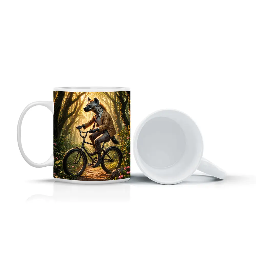 Hyena In Suit Riding Bicycle Forest – Mugs