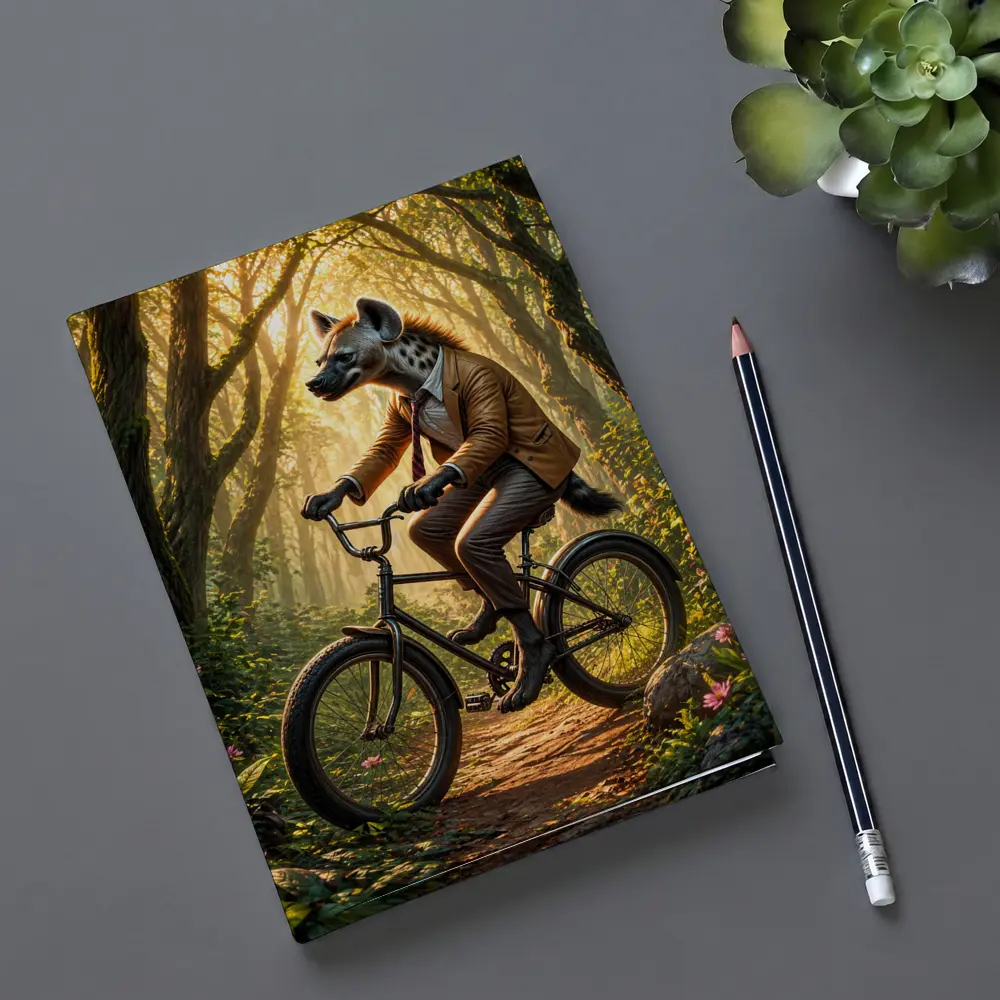 Hyena In Suit Riding Bicycle Forest – Notebooks