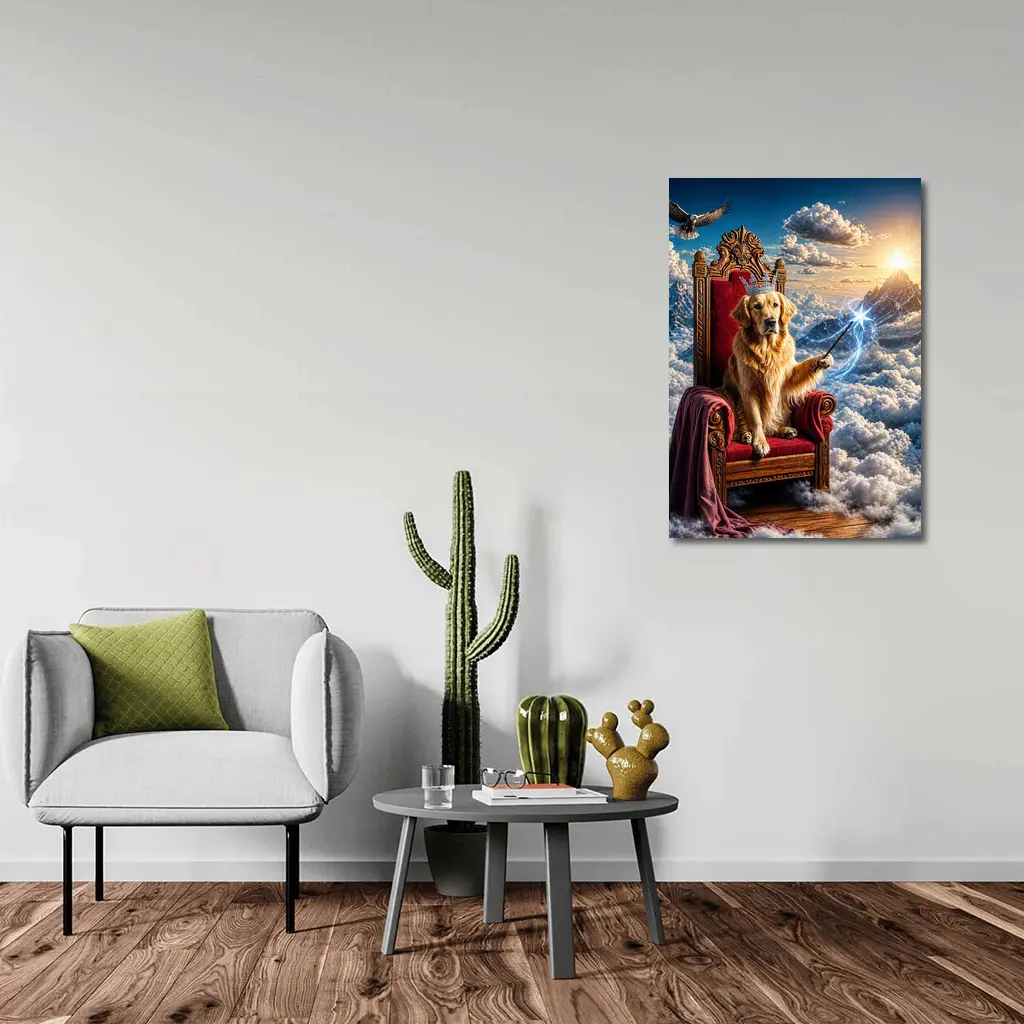 Golden Retriever King Throne Magical Clouds Fantasy – Wall Art