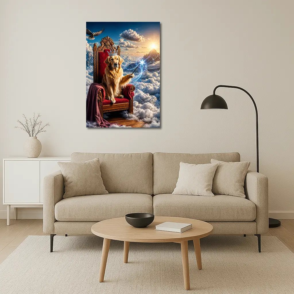 Golden Retriever King Throne Magical Clouds Fantasy – Wall Art
