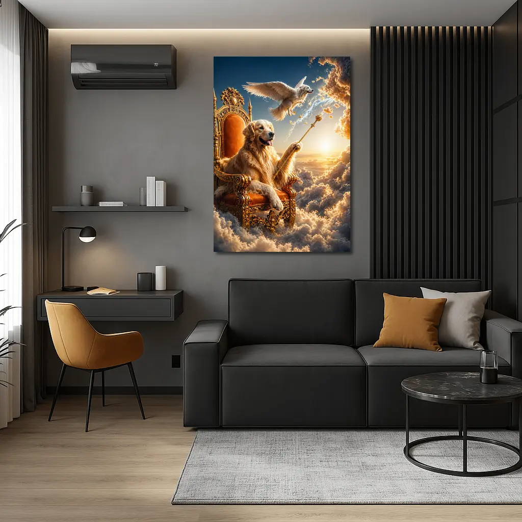 Golden Retriever King Ruling Heavenly Clouds – Wall Art