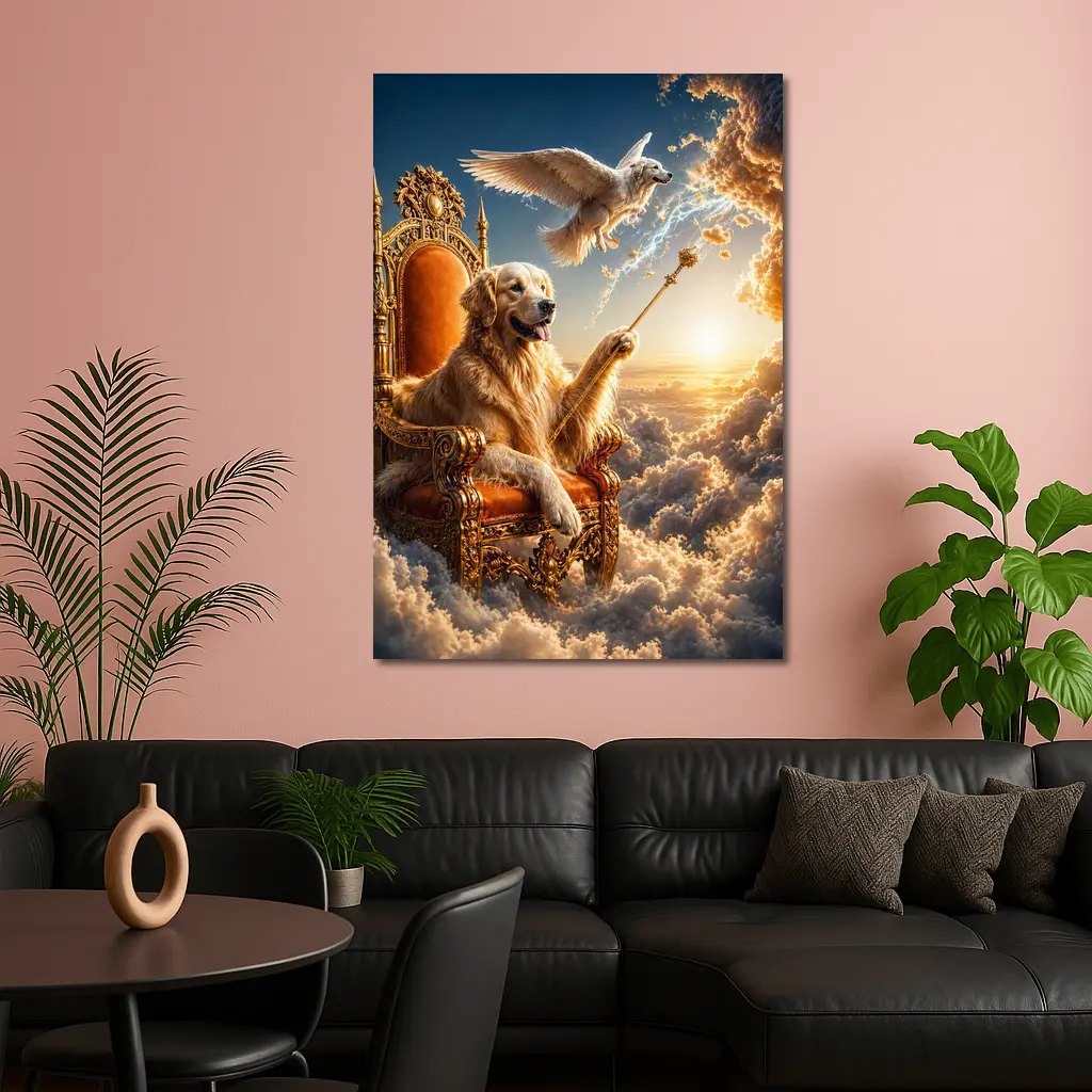 Golden Retriever King Ruling Heavenly Clouds – Wall Art