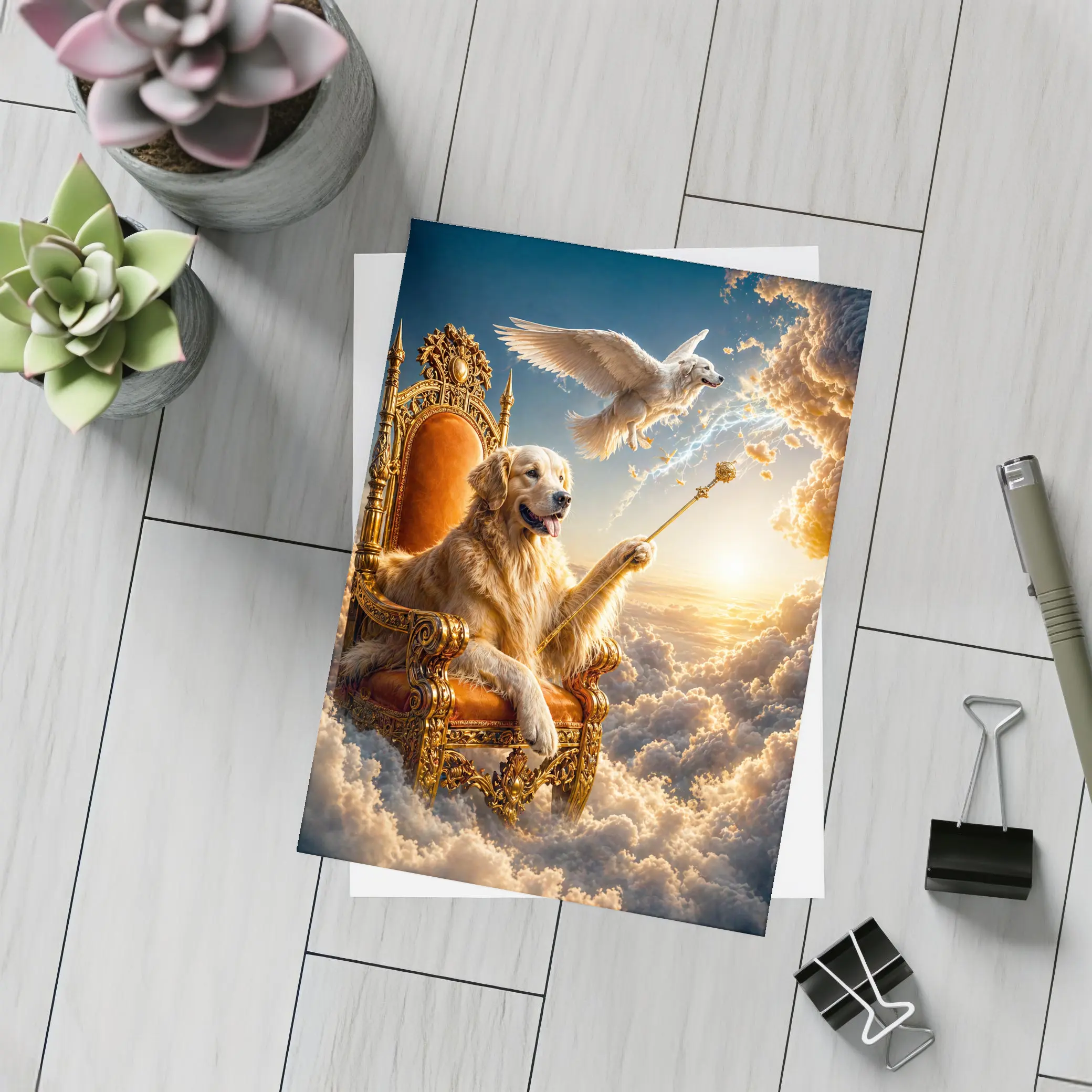 Golden Retriever King Ruling Heavenly Clouds – Postcards