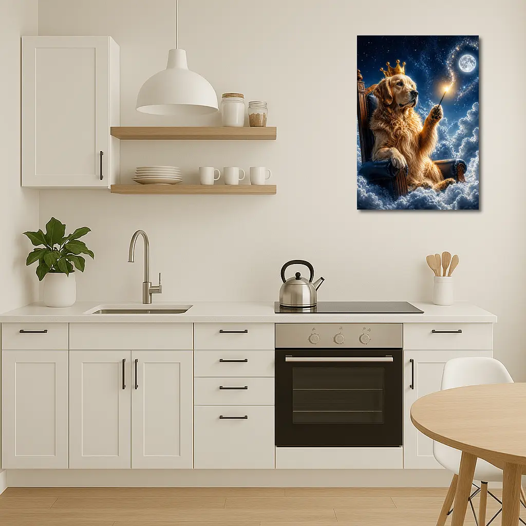Golden Retriever King Throne Clouds Night Sky – Wall Art