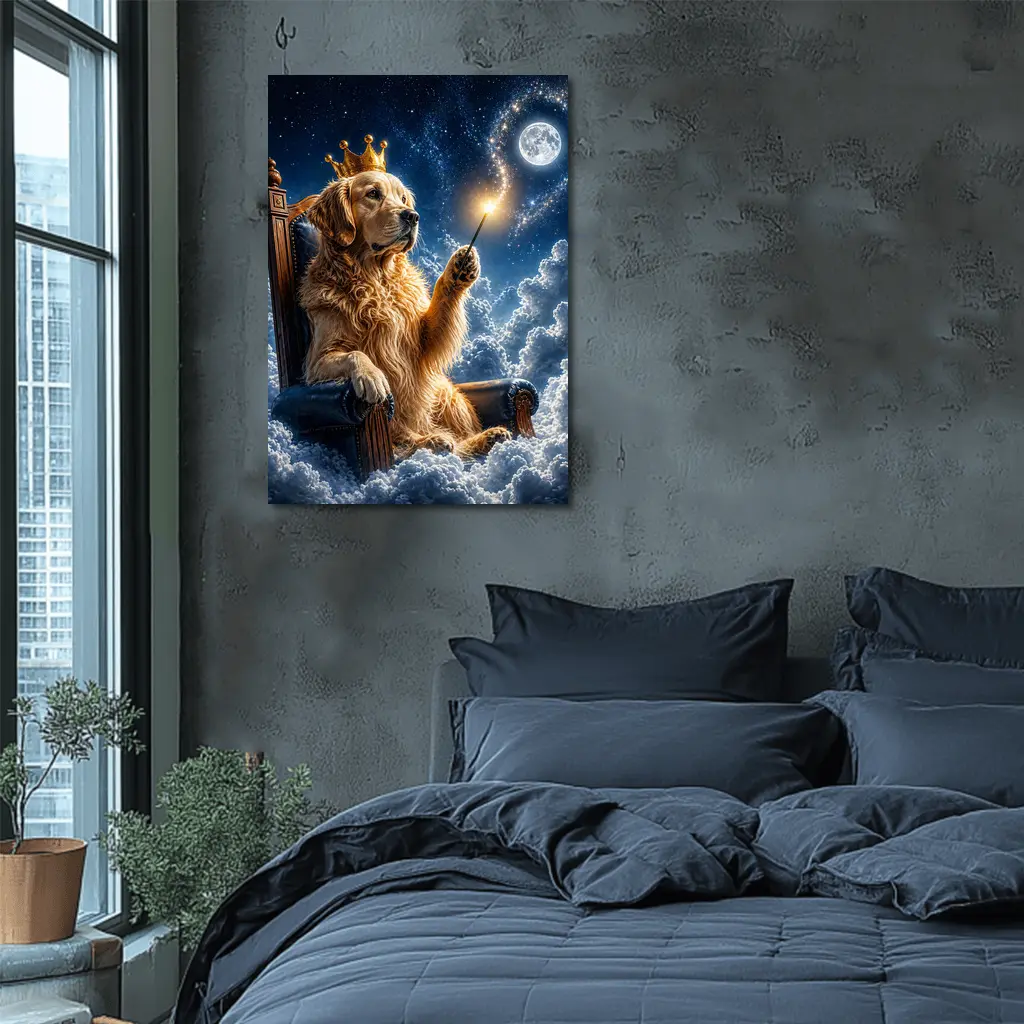 Golden Retriever King Throne Clouds Night Sky – Wall Art