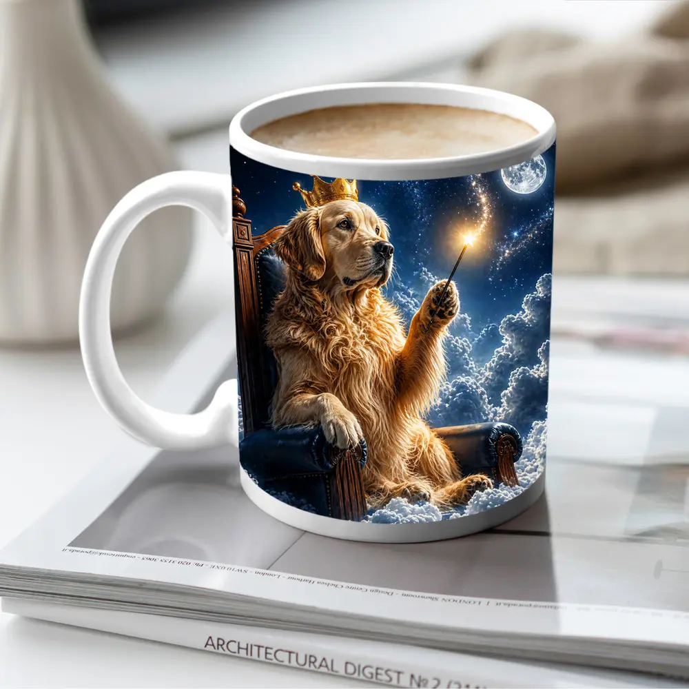Golden Retriever King Throne Clouds Night Sky – Mugs