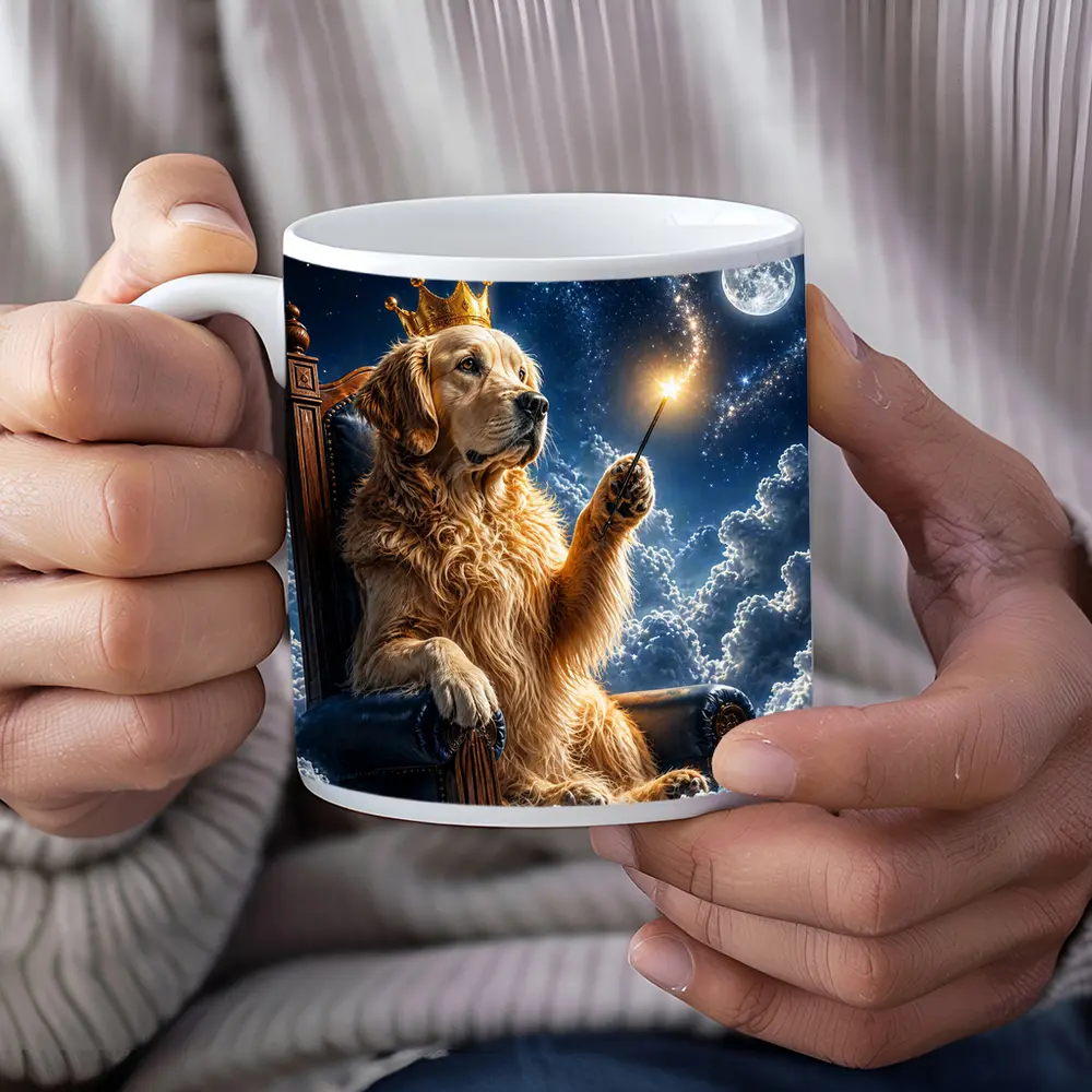 Golden Retriever King Throne Clouds Night Sky – Mugs
