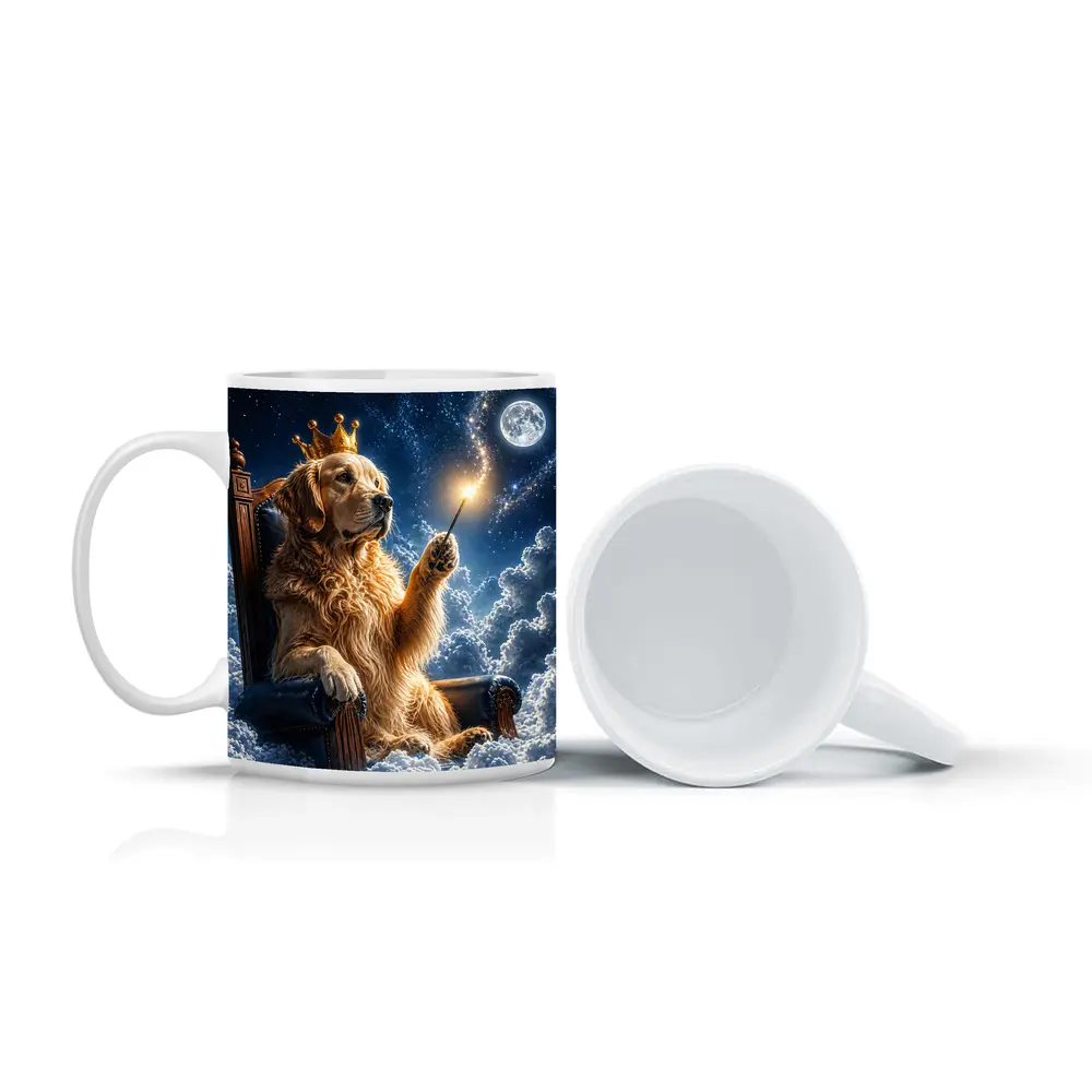 Golden Retriever King Throne Clouds Night Sky – Mugs