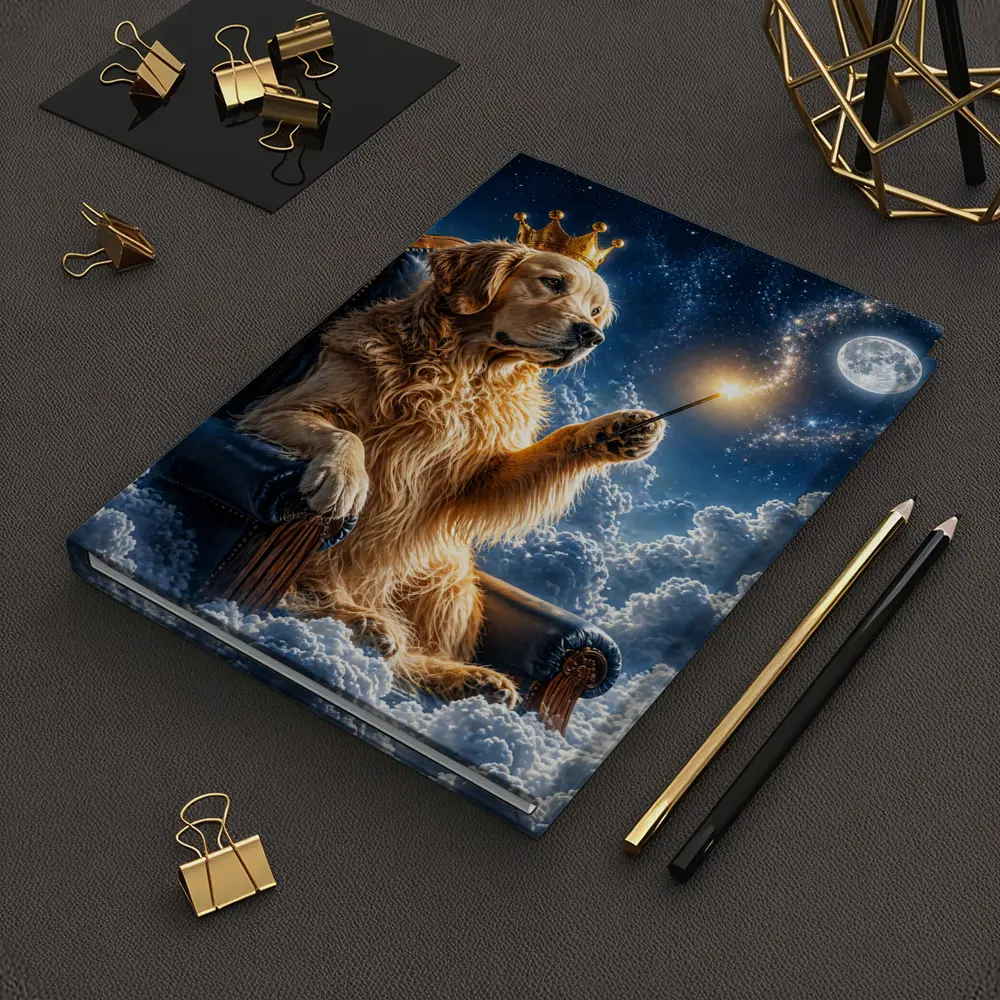 Golden Retriever King Throne Clouds Night Sky – Notebooks