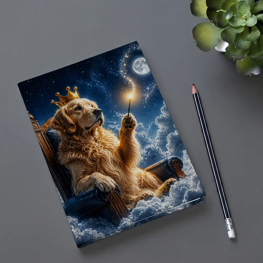 Golden Retriever King Throne Clouds Night Sky – Notebooks