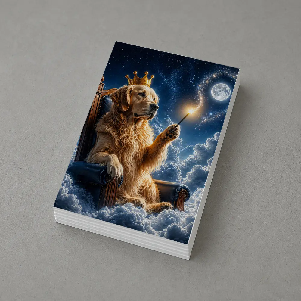 Golden Retriever King Throne Clouds Night Sky – Postcards